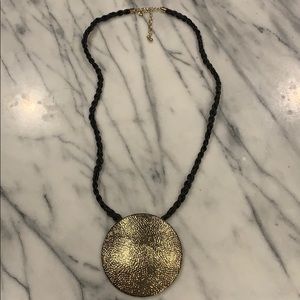 CN Textured Gold Pendant Woven Leather Necklace